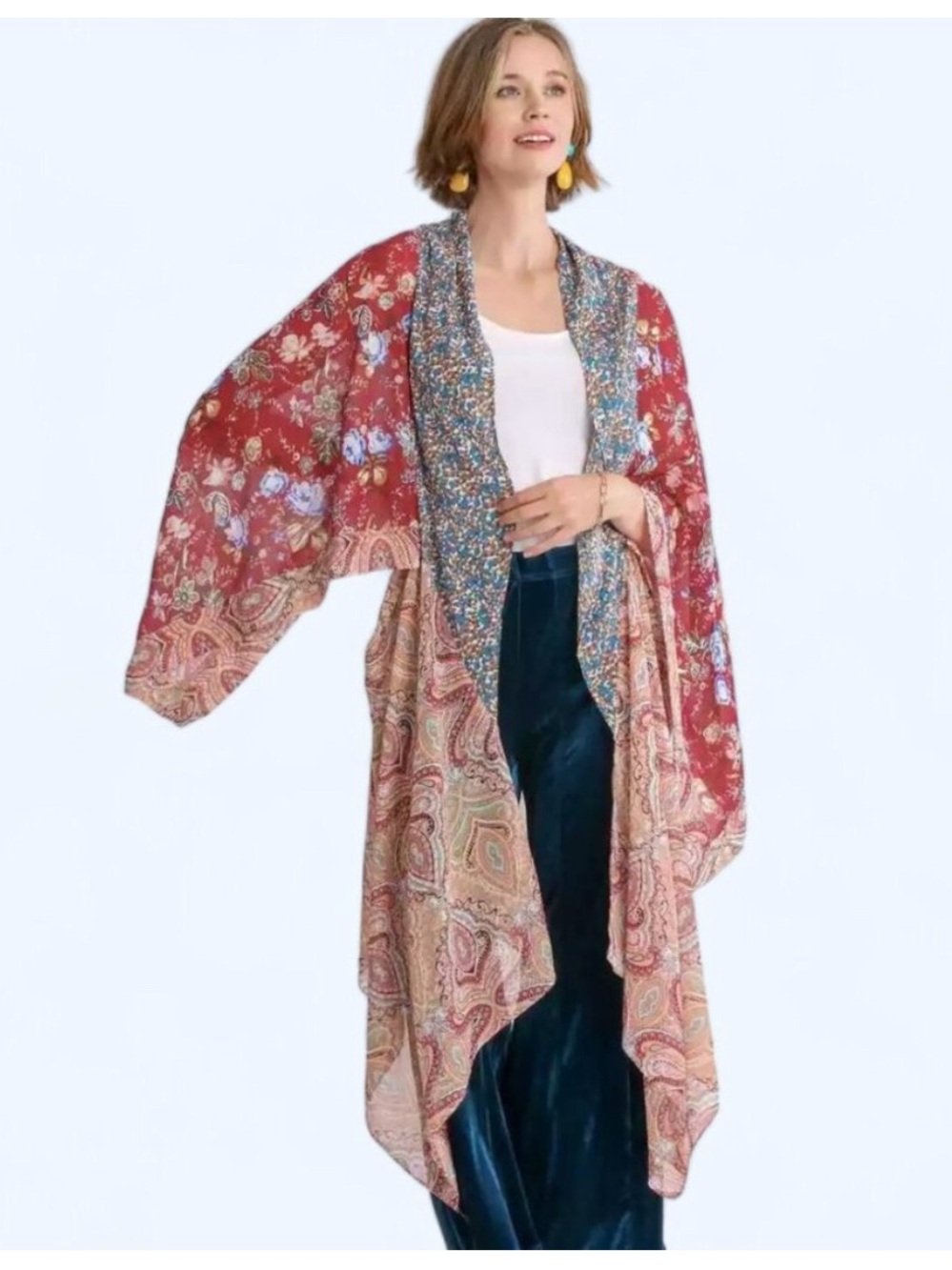 Umgee Open Front Paisley Floral Kimono Duster